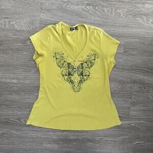Vintage 90s fairycore chartreuse butterfly top